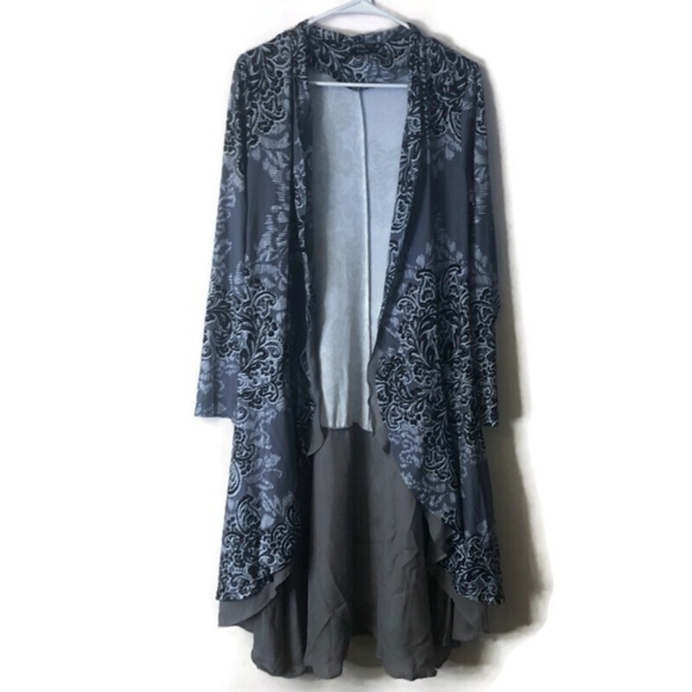 reborn womens open front cardigan / duster floral gray/blk/white sz sm